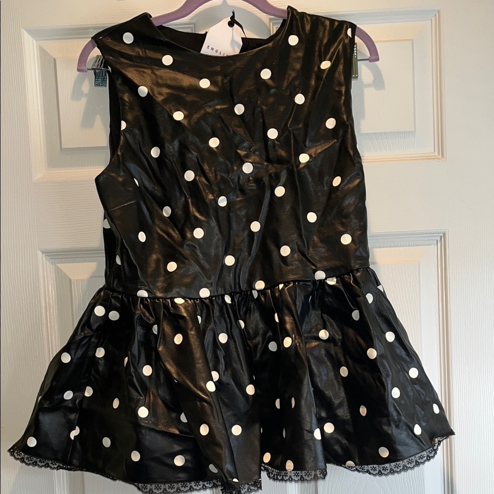 English Factory Black and White Polka Dot Peplum Top